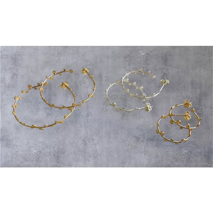 Hammered Disk Hoops in Gold and Silver