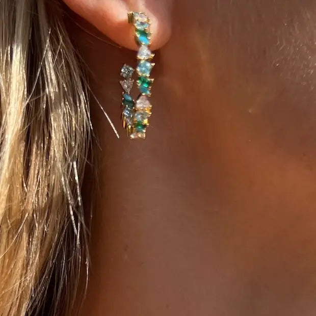 Vienna Mini Hoops- Green Opal + 14K Gold Vermeil