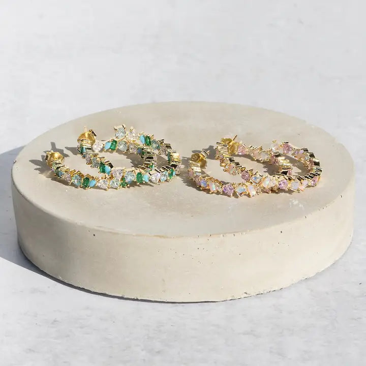 Vienna Mini Hoops- Green Opal + 14K Gold Vermeil