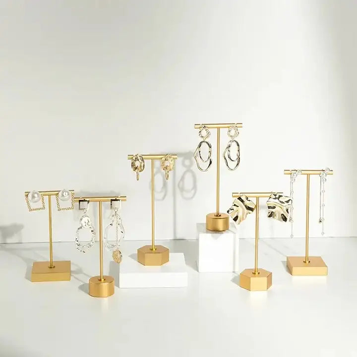 Metal Earring Display Stand, Gold T-Bar Earring Holder