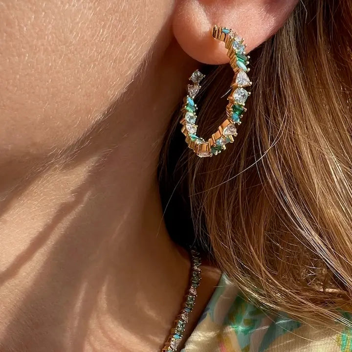 Vienna Mini Hoops- Green Opal + 14K Gold Vermeil