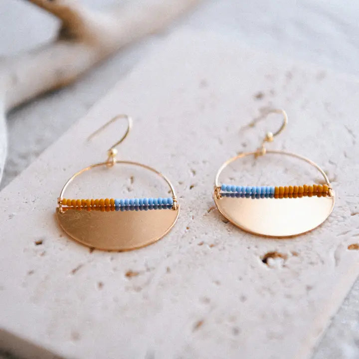 Gold Plated Half Moon & Seed Bead or Turquoise Beaded Hoops