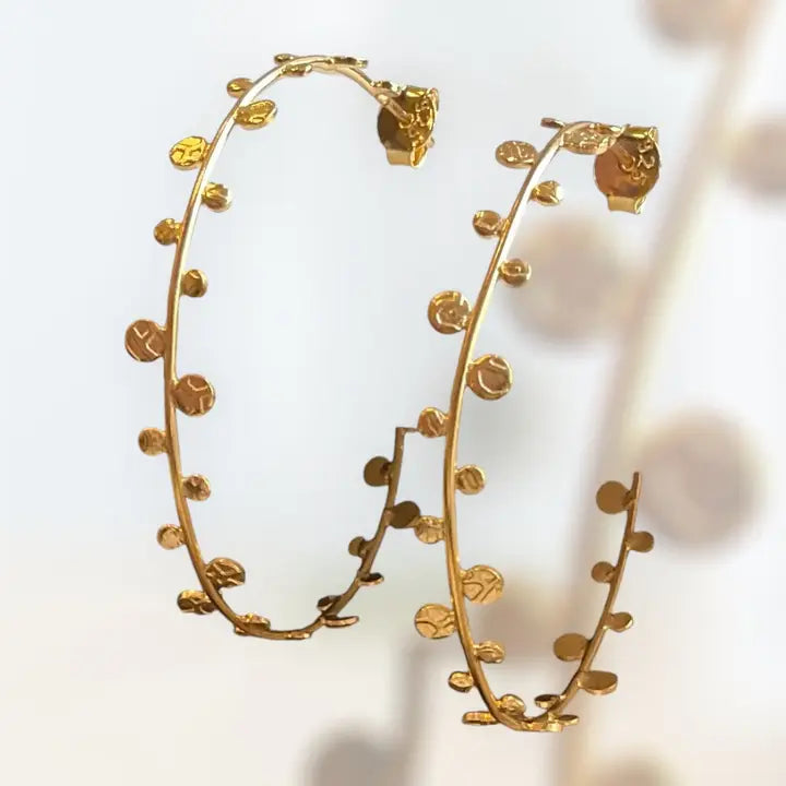 Hammered Disk Hoops in Gold and Silver