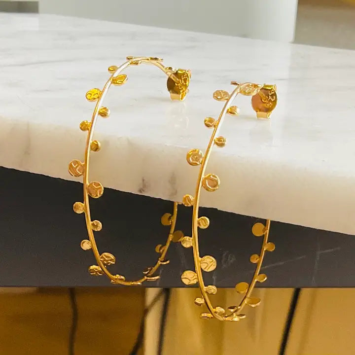 Hammered Disk Hoops in Gold and Silver