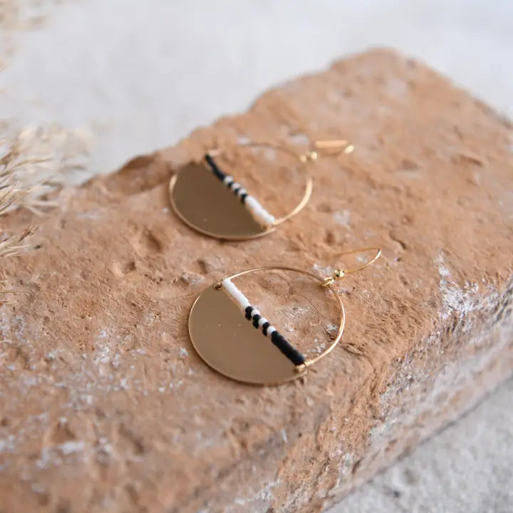 Gold Plated Half Moon & Seed Bead or Turquoise Beaded Hoops